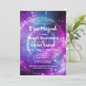 Paarse Blauwgroen Roze Galaxy Elegant B'not Mitzva Kaart (Staand voorkant)