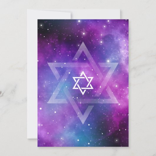 Paarse Blauwgroen Roze Galaxy Elegant B'not Mitzva Kaart (Achterkant)