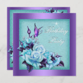 Paarse Blauwgroen Rozen Vlindervaar Kaart (Voorkant / Achterkant)