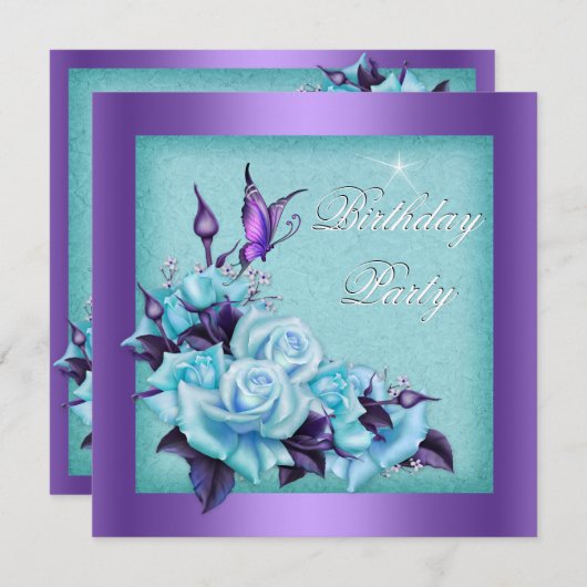 Paarse Blauwgroen Rozen Vlindervaar Kaart (Voorkant / Achterkant)