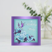 Paarse Blauwgroen Rozen Vlindervaar Kaart (Staand voorkant)