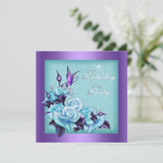 Paarse Blauwgroen Rozen Vlindervaar Kaart (Staand voorkant)