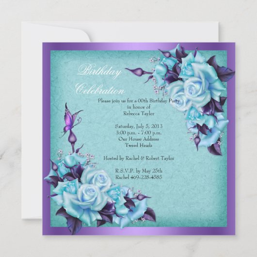 Paarse Blauwgroen Rozen Vlindervaar Kaart (Achterkant)