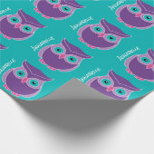 Paarse Blauwgroen Schattige Owl Persoonlijke meisj Cadeaupapier (Hoek)