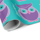 Paarse Blauwgroen Schattige Owl Persoonlijke meisj Cadeaupapier (Rol Hoek)