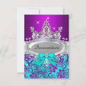 Paarse Blauwgroen Shimmer Tiara Quinceanera Uitnod Kaart (Voorkant)