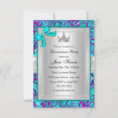 Paarse Blauwgroen Shimmer Tiara Quinceanera Uitnod Kaart (Achterkant)