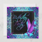 Paarse Blauwgroen Silver High Hiel Shoes Birthday  Kaart (Voorkant)