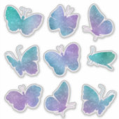 Paarse Blauwgroen Sparkle Butterflies Contour Sticker (Voorkant)