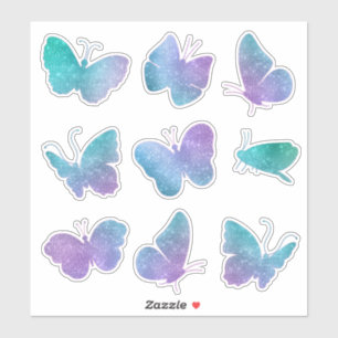Paarse Blauwgroen Sparkle Butterflies Contour Sticker