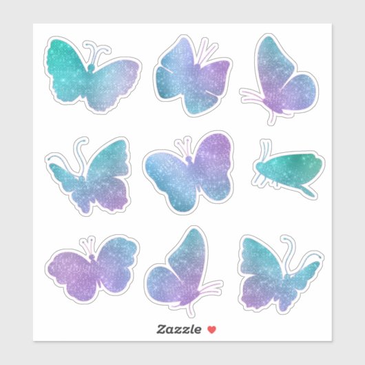 Paarse Blauwgroen Sparkle Butterflies Contour Sticker (Vel)