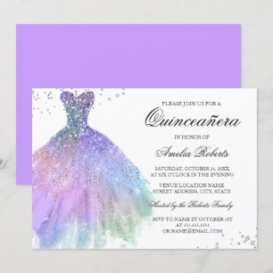 Paarse Blauwgroen Sparkle Dress Quinceanera Invita Kaart