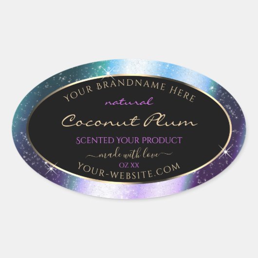Paarse Blauwgroen Sparkle Glitter Lijst Productlab Ovale Sticker (Voorkant)