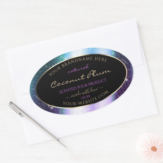 Paarse Blauwgroen Sparkle Glitter Lijst Productlab Ovale Sticker (Envelop)