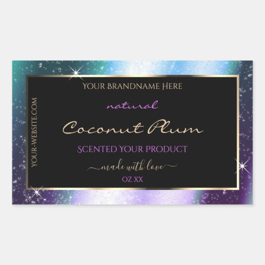 Paarse Blauwgroen Sparkle Glitter Lijst Productlab Rechthoekige Sticker (Voorkant)