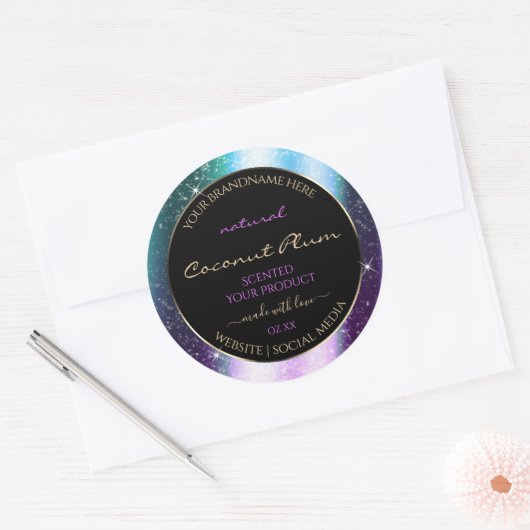 Paarse Blauwgroen Sparkle Glitter Lijst Productlab Ronde Sticker (Envelop)