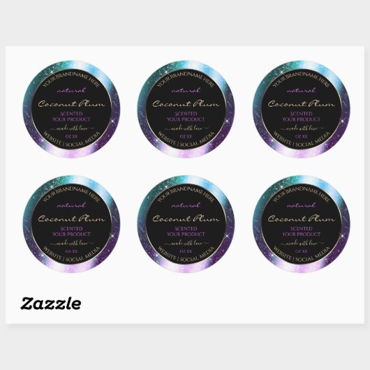 Paarse Blauwgroen Sparkle Glitter Lijst Productlab Ronde Sticker (Vel)