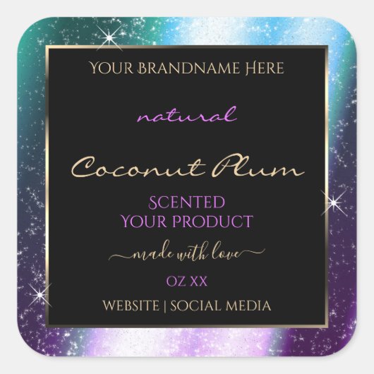 Paarse Blauwgroen Sparkle Glitter Lijst Productlab Vierkante Sticker (Voorkant)