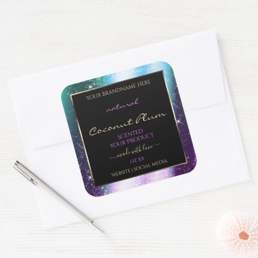 Paarse Blauwgroen Sparkle Glitter Lijst Productlab Vierkante Sticker (Envelop)
