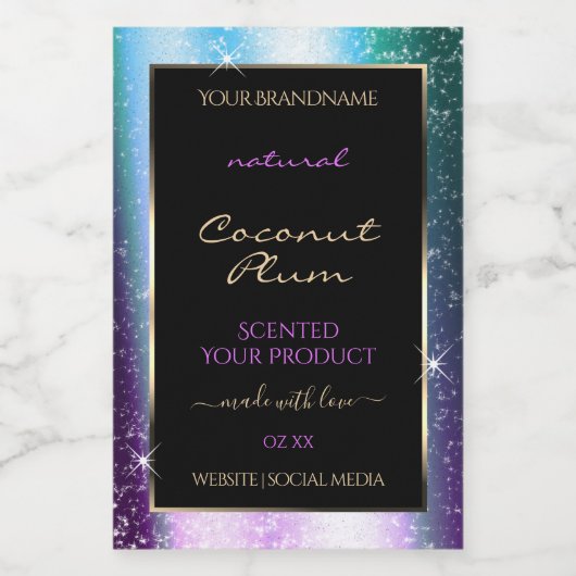 Paarse Blauwgroen Sparkle Glitter Lijst Productlab Voedselcontainer Etiket (Enkel label)