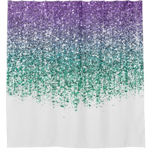 Paarse Blauwgroen Sparkly Glitter Glam Douchegordijn (Voorkant)