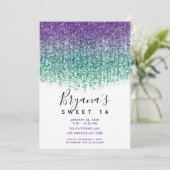 Paarse Blauwgroen Sparkly Glitter Sweet 16 Birthda Kaart (Staand voorkant)