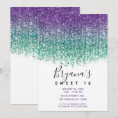 Paarse Blauwgroen Sparkly Glitter Sweet 16 Birthda Kaart (Voorkant / Achterkant)