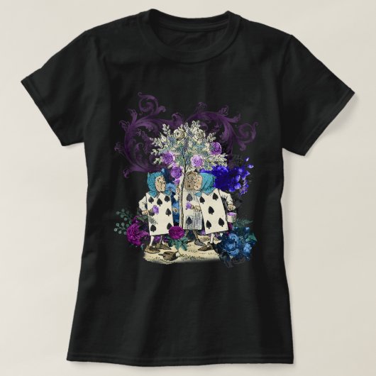Paarse Blauwgroen Steampunk Kaarten Roos Garden Al T-shirt (Design voorkant)