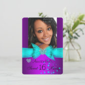 Paarse Blauwgroen Sweet 16 Birthday Party Diamond Kaart (Staand voorkant)
