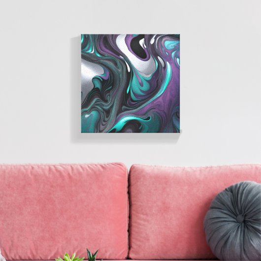 Paarse Blauwgroen Swirls Art Abstract Canvas Afdruk (Insitu (Woonkamer))