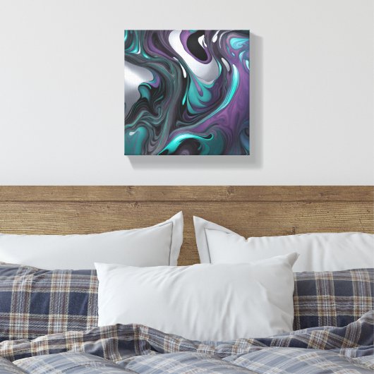 Paarse Blauwgroen Swirls Art Abstract Canvas Afdruk (Insitu (Slaapkamer))