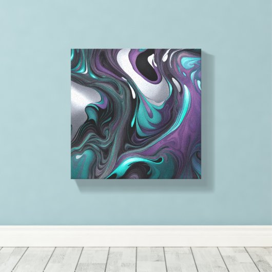Paarse Blauwgroen Swirls Art Abstract Canvas Afdruk (Insitu (Houten vloer))
