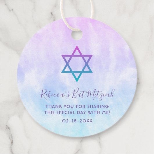 Paarse Blauwgroen Tie Dye Bat Mitzvah Bedankjes Labels (Achterkant)