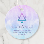 Paarse Blauwgroen Tie Dye Bat Mitzvah Bedankjes Labels (Voorkant)