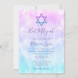 Paarse Blauwgroen Tie Dye Bat Mitzvah Kaart
