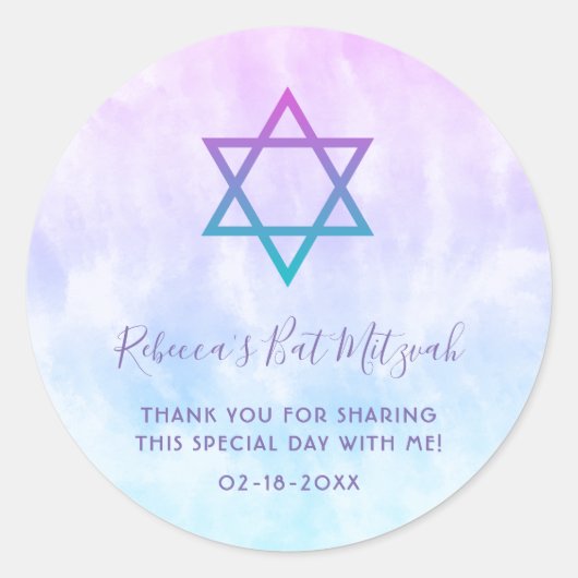 Paarse Blauwgroen Tie Dye Bat Mitzvah Ronde Sticker (Voorkant)