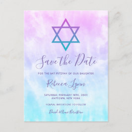 Paarse Blauwgroen Tie Dye Bat Mitzvah sparen de da Aankondigingskaart