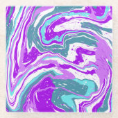 Paarse, Blauwgroen, Turquoise Marble Fluid Art Glazen Onderzetter (Voorkant)