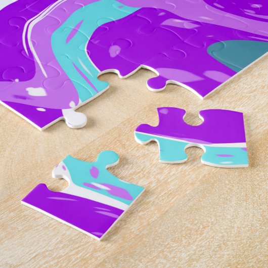 Paarse, Blauwgroen, Turquoise Marble Fluid Art Legpuzzel (Zijkant)