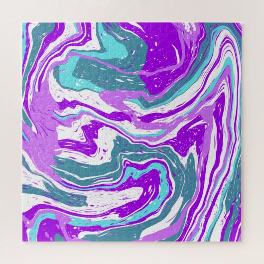 Paarse, Blauwgroen, Turquoise Marble Fluid Art Legpuzzel (Horizontaal)