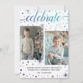 Paarse Blauwgroen Typografie Groeten 2-Foto Feestdagenkaart (Voorkant)