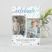 Paarse Blauwgroen Typografie Groeten 2-Foto Feestdagenkaart (Staand voorkant)