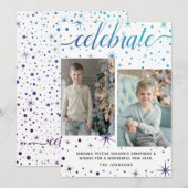 Paarse Blauwgroen Typografie Groeten 2-Foto Feestdagenkaart (Voorkant / Achterkant)