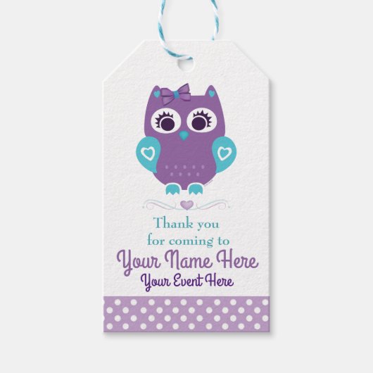 Paarse Blauwgroen Uil Dank u Label Cadeaulabel (Voorkant)