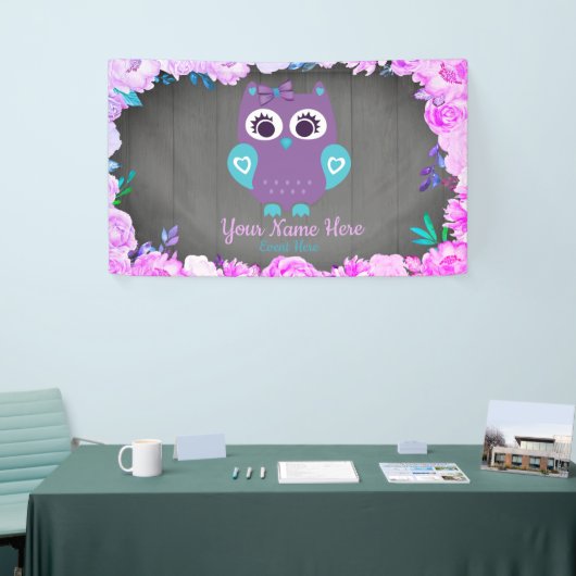 Paarse Blauwgroen Uil Meisje Achtergrond Desert Ta Spandoek (Beurs)