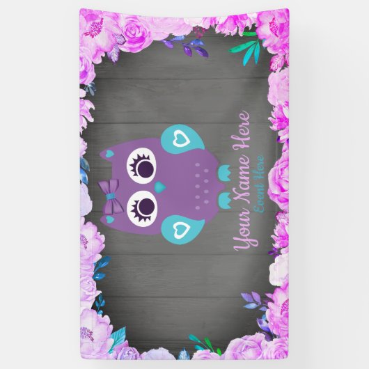 Paarse Blauwgroen Uil Meisje Achtergrond Desert Ta Spandoek (Verticaal)