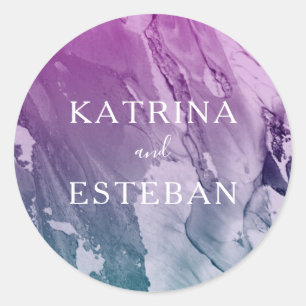 Paarse Blauwgroen verf textuur bruiloft gunst Ronde Sticker
