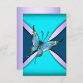 Paarse Blauwgroen vlinder RSVP Sla de datum op (Voorkant / Achterkant)