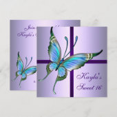 Paarse Blauwgroen Vlinder Sweet 16 Verjaardagsfees Kaart (Voorkant / Achterkant)