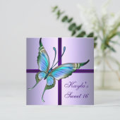 Paarse Blauwgroen Vlinder Sweet 16 Verjaardagsfees Kaart (Staand voorkant)